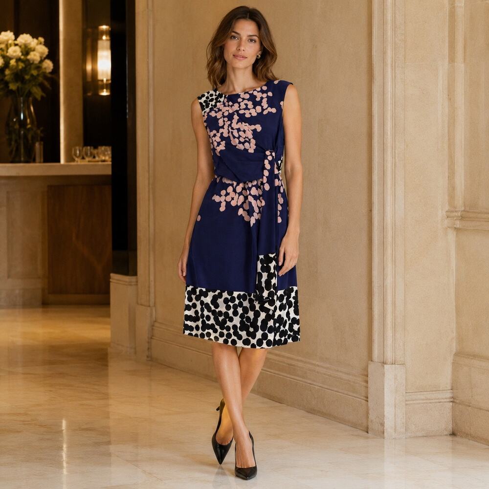 Rare 100% Silk Luxe Cocktail DVF Tamara Falling Dots Navy Blue Dress Size 0 $398